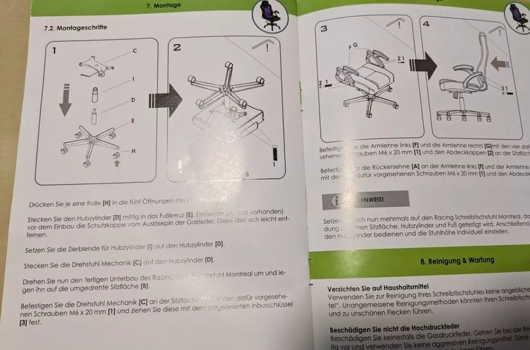 Montageanleitung Juskys Racing Schreibtischstuhl Montreal von Netto